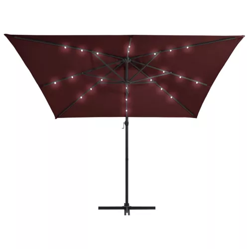 Bordó konzolos napernyő LED-világítással 250 x 250 cm