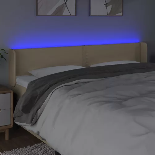 Krémszínű szövet LED-es fejtámla 203 x 16 x 78/88 cm