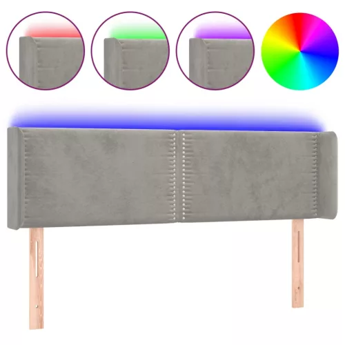Világosszürke bársony LED-es fejtámla 147 x 16 x 78/88 cm
