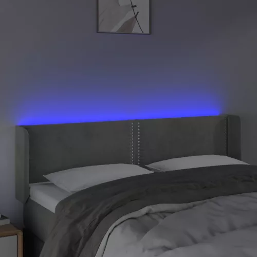 Világosszürke bársony LED-es fejtámla 147 x 16 x 78/88 cm