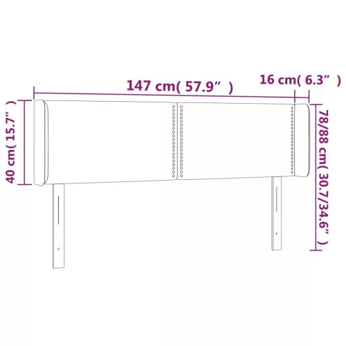 Világosszürke bársony LED-es fejtámla 147 x 16 x 78/88 cm