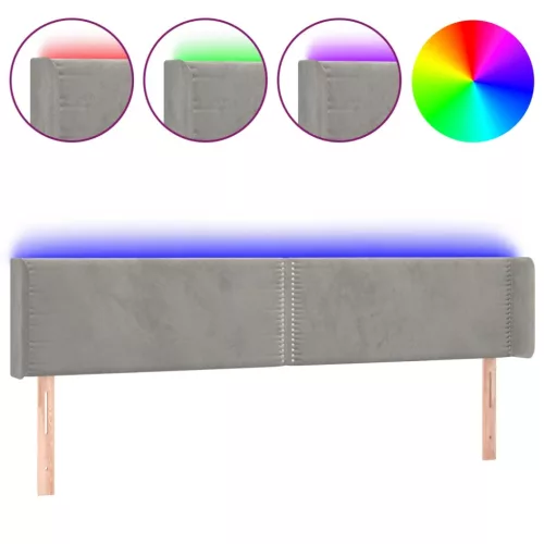Világosszürke bársony LED-es fejtámla 163 x 16 x 78/88 cm