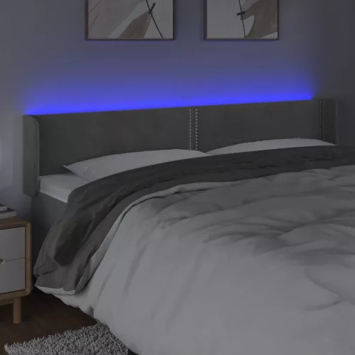 Világosszürke bársony LED-es fejtámla 163 x 16 x 78/88 cm