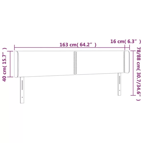 Világosszürke bársony LED-es fejtámla 163 x 16 x 78/88 cm