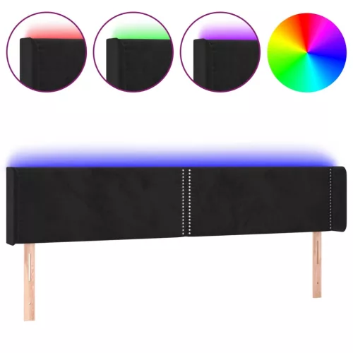 Fekete bársony LED-es fejtámla 163 x 16 x 78/88 cm