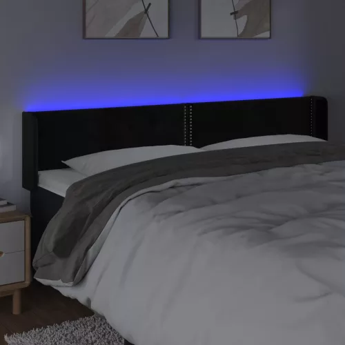 Fekete bársony LED-es fejtámla 163 x 16 x 78/88 cm