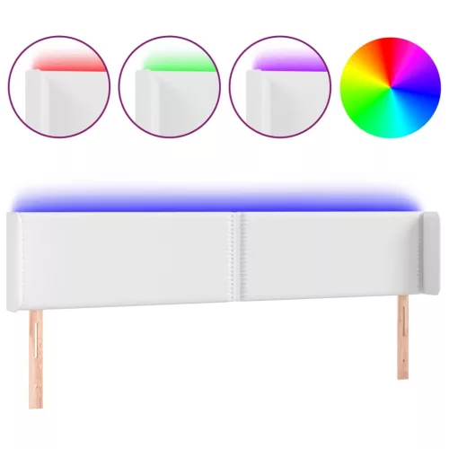 Fehér műbőr LED-es fejtámla 203x16x78/88 cm