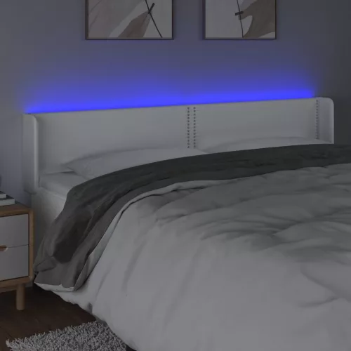 Fehér műbőr LED-es fejtámla 203x16x78/88 cm