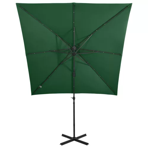 Zöld konzolos napernyő rúddal és LED-fényekkel 250 cm