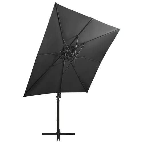 Antracitszürke konzolos napernyő rúddal és LED-fényekkel 250 cm