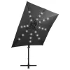 Antracitszürke konzolos napernyő rúddal és LED-fényekkel 250 cm