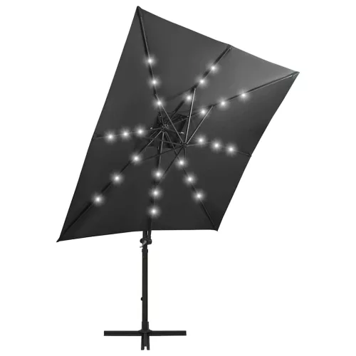 Antracitszürke konzolos napernyő rúddal és LED-fényekkel 250 cm