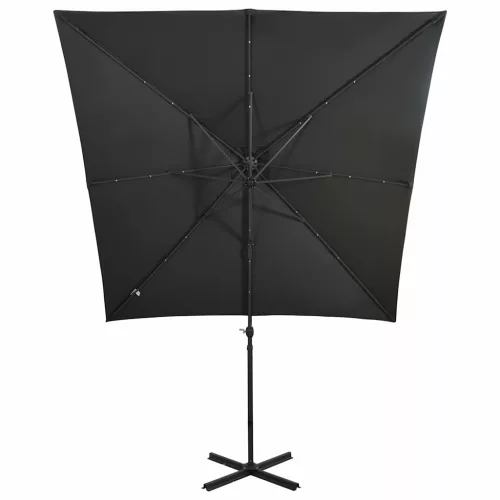 Antracitszürke konzolos napernyő rúddal és LED-fényekkel 250 cm