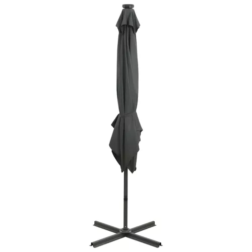 Antracitszürke konzolos napernyő rúddal és LED-fényekkel 250 cm