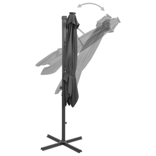 Antracitszürke konzolos napernyő rúddal és LED-fényekkel 250 cm