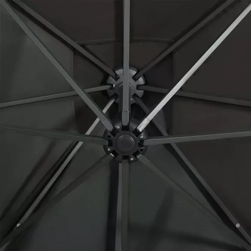 Antracitszürke konzolos napernyő rúddal és LED-fényekkel 250 cm