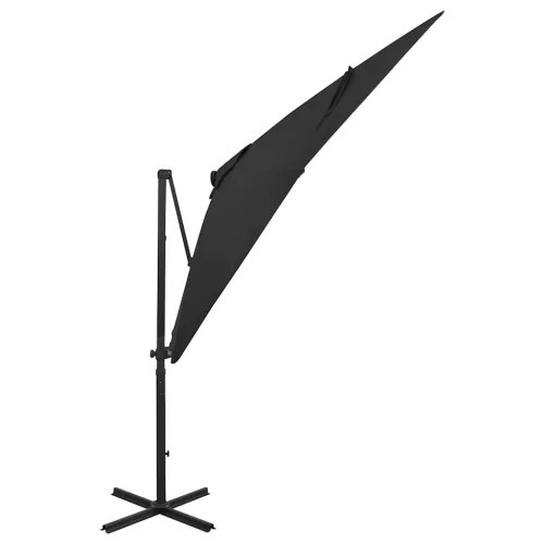 Fekete konzolos napernyő rúddal és LED-fényekkel 250 cm