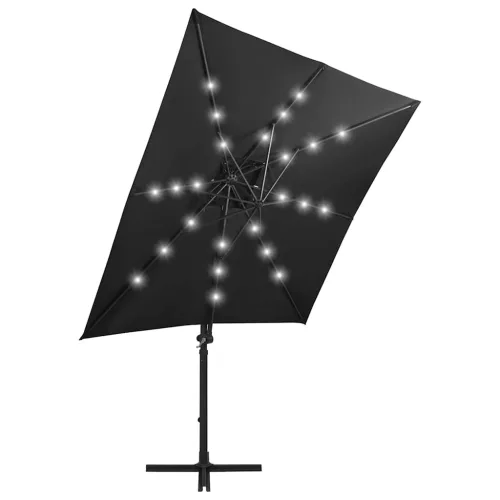 Fekete konzolos napernyő rúddal és LED-fényekkel 250 cm