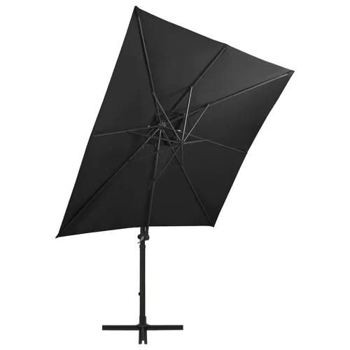 Fekete konzolos napernyő rúddal és LED-fényekkel 250 cm