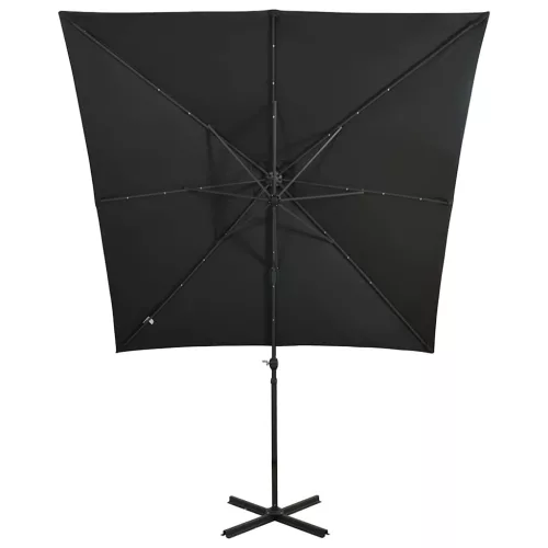 Fekete konzolos napernyő rúddal és LED-fényekkel 250 cm