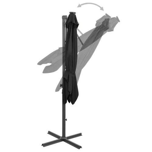 Fekete konzolos napernyő rúddal és LED-fényekkel 250 cm