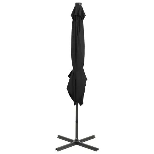 Fekete konzolos napernyő rúddal és LED-fényekkel 250 cm