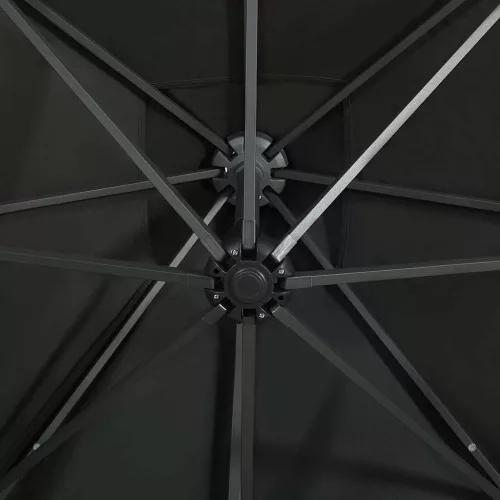Fekete konzolos napernyő rúddal és LED-fényekkel 250 cm