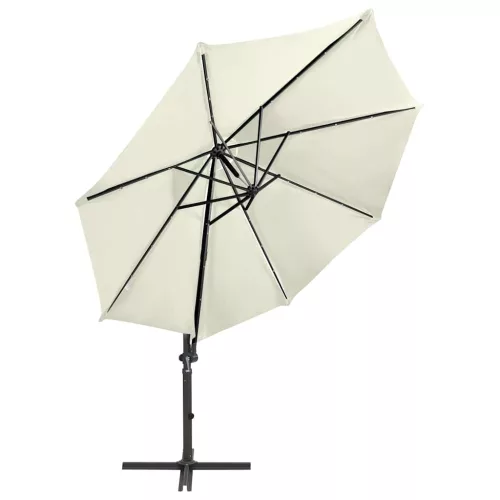 Homokszínű konzolos napernyő rúddal és LED-fényekkel 250 cm