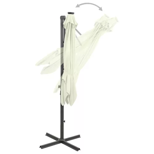 Homokszínű konzolos napernyő rúddal és LED-fényekkel 250 cm