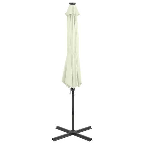 Homokszínű konzolos napernyő rúddal és LED-fényekkel 250 cm