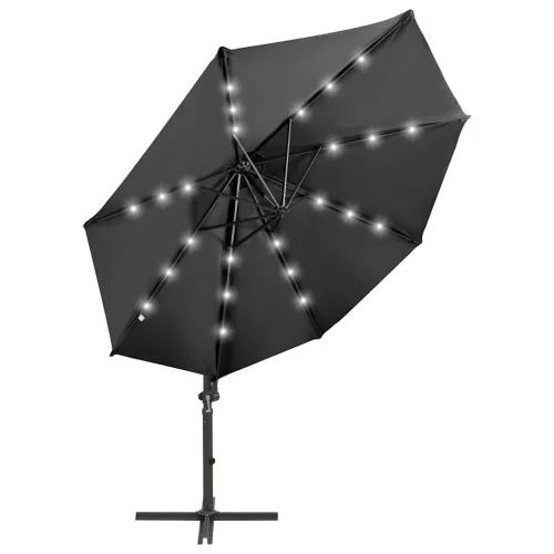 Antracitszürke konzolos napernyő rúddal és LED-fényekkel 300 cm