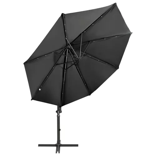 Antracitszürke konzolos napernyő rúddal és LED-fényekkel 300 cm