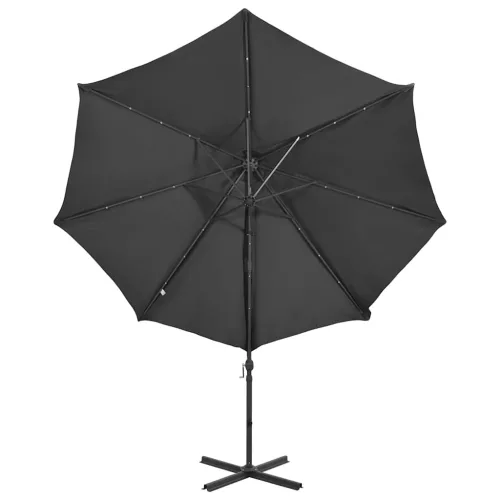 Antracitszürke konzolos napernyő rúddal és LED-fényekkel 300 cm