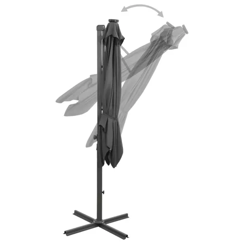 Antracitszürke konzolos napernyő rúddal és LED-fényekkel 300 cm