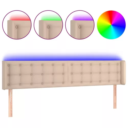 Cappuccino színű műbőr LED-es fejtámla 183x16x78/88 cm