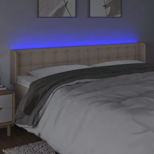 Cappuccino színű műbőr LED-es fejtámla 183x16x78/88 cm