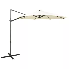   Homokszínű konzolos napernyő rúddal és LED-fényekkel 300 cm