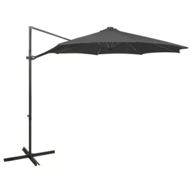   Antracitszürke konzolos napernyő rúddal és LED-fényekkel 300 cm