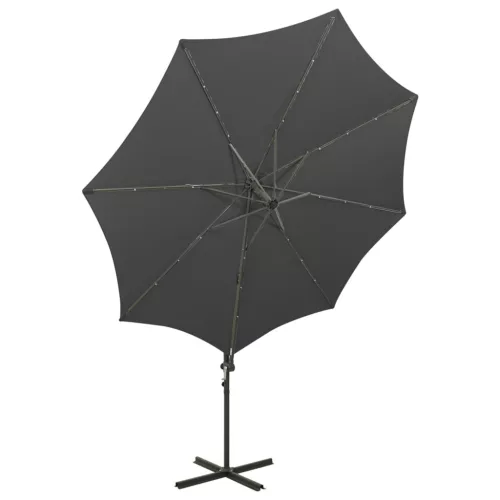 Antracitszürke konzolos napernyő rúddal és LED-fényekkel 300 cm