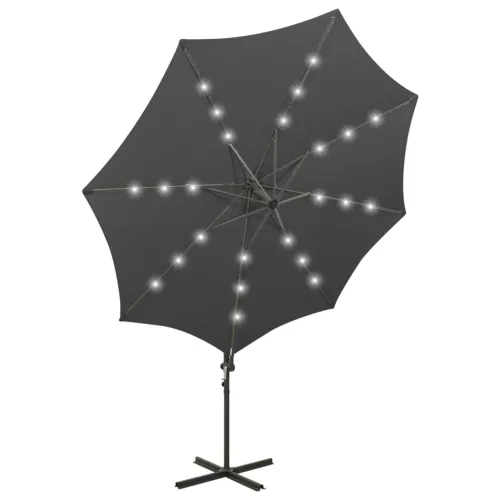 Antracitszürke konzolos napernyő rúddal és LED-fényekkel 300 cm