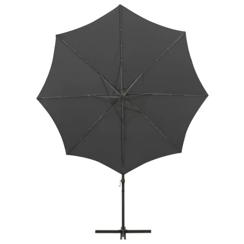 Antracitszürke konzolos napernyő rúddal és LED-fényekkel 300 cm