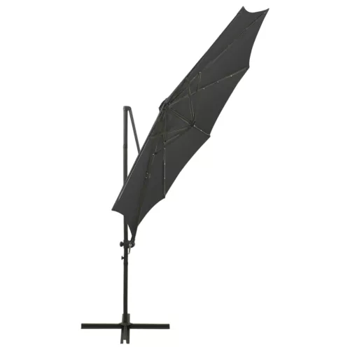 Antracitszürke konzolos napernyő rúddal és LED-fényekkel 300 cm