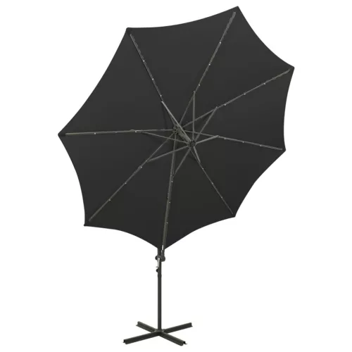 Fekete konzolos napernyő rúddal és LED-fényekkel 300 cm