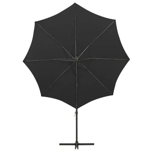 Fekete konzolos napernyő rúddal és LED-fényekkel 300 cm