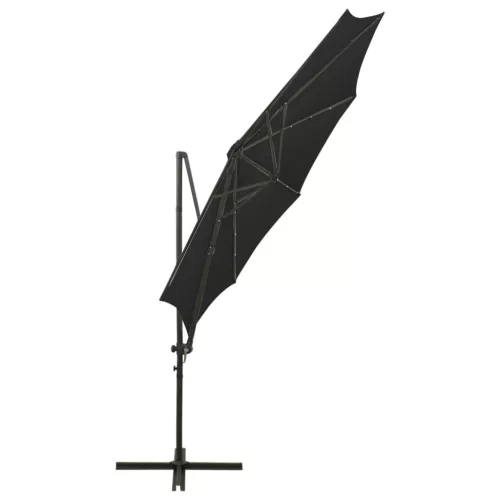 Fekete konzolos napernyő rúddal és LED-fényekkel 300 cm
