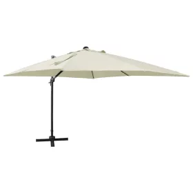   Homokszínű konzolos napernyő rúddal és LED-fényekkel 300 cm