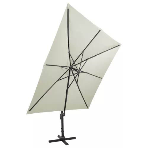 Homokszínű konzolos napernyő rúddal és LED-fényekkel 300 cm
