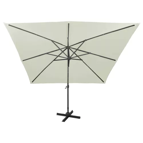 Homokszínű konzolos napernyő rúddal és LED-fényekkel 300 cm