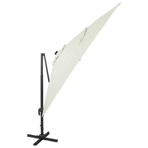 Homokszínű konzolos napernyő rúddal és LED-fényekkel 300 cm