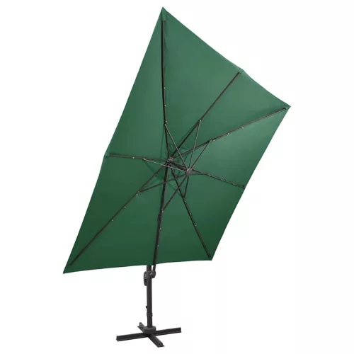 Zöld konzolos napernyő rúddal és LED-fényekkel 300 cm